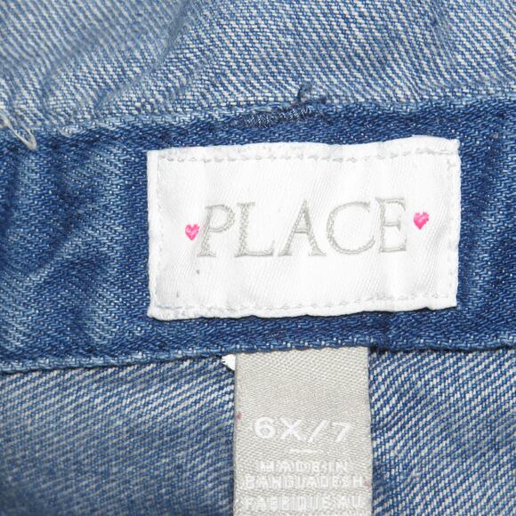 The Children’s Place Medium Wash Denim Distressed Jean Girls Shortalls - Picture 5 of 6